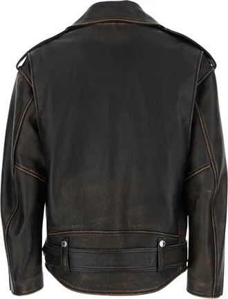 Alexander McQueen Womens Antiqued Brown Biker Jacket With Wide Lapels Cow Coat