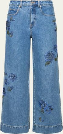 Cinq &agrave; Sept Betsy Wide-Leg Heatset Roses Jeans
