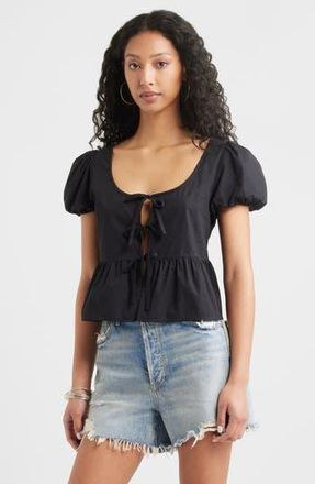 BP. Tie Front Cotton Poplin Top in Black at Nordstrom Rack, Size Small