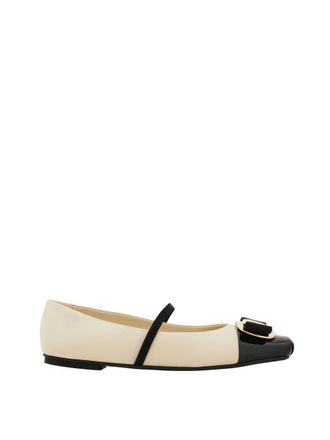 Ferragamo Bicolor New Vara Plate Ballerinas Shoes