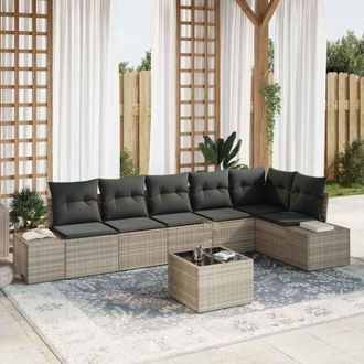 vidaXL Vidaxl - Conjunto De Sof&aacute; De Jard&iacute;n Con Coj&iacute;n 7 Pcs Gris Claro Polirat&aacute;n