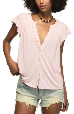 Lucky Brand Sandwash Relaxed Fit Button-Up Top in Shell Pink at Nordstrom, Size X-Large