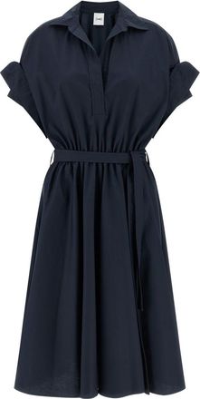 Nude Blue Shirt Collar Midi Dress