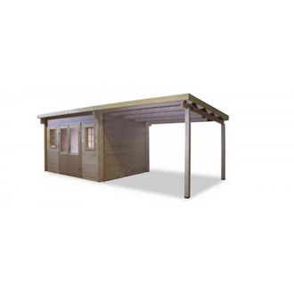 Foresta Caseta De Jard&iacute;n De Abeto De 374x274 Cm - Grosor De Pared: 42 Mm - Techo De Acero Galvanizado - Con Le&ntilde;era - Fa4030.02b Foresta