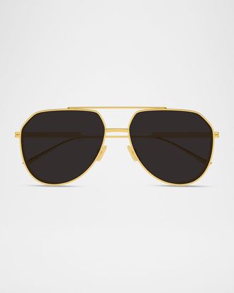 Bottega Veneta Men & apos;s BV1465S-001 Double-Bridge Metal Aviator Sunglasses