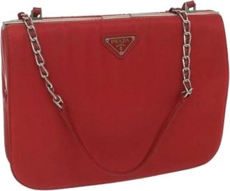 Prada Pre-owned Shoulder Bags, female, Red, Size: ONE SIZE Pre-owned Nylon Shoulder Bag