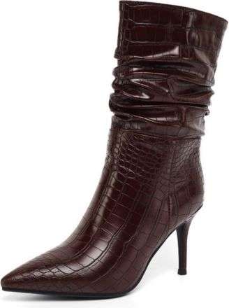 Generic Women Elegant Pointed Toe Ankle Boots with Slip-On Style, 8.5cm,Brown,5.5 UK