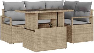 vidaXL Conjunto De Sof&aacute; De Jard&iacute;n 5 Pcs Beige Polirat&aacute;n Vidaxl