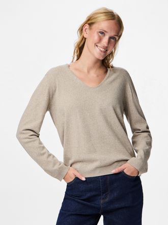 Pieces V-Ausschnitt-Pullover PIECES PCBREE LS V-NECK KNIT NOOS BC, Damen, Gr. XL, crockery detail:melange, Strick, Obermaterial: 80% Polyester, 20% Nylon, me