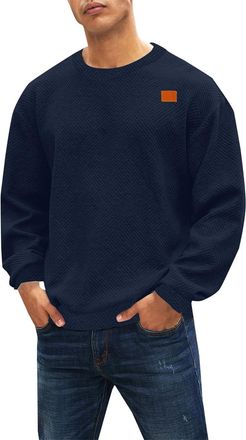 Generic Mens Crewneck Sweatshirt Soild Color Long Sleeve Geometric Texture Pullover Sweatshirts Casual Plain Jumper Top Fashion Pullovers Shirts Tops Fall Win