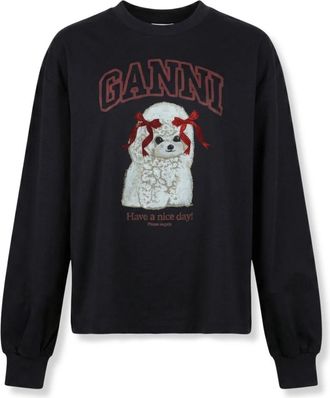 Ganni Poodle Lange Mouw - Dames - Sweatshirts - Zwart - L - Katoen - Hoodies & sweatvesten