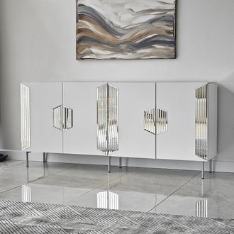 Dmora Aparador Trigolo, Alacena 4 Estantes, 4 Puertas, 8 Compartimientos, 180x40x80h Cm Blanco