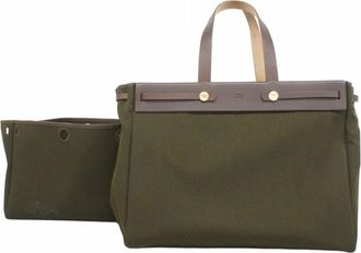 Herm&egrave;s Brown Toile Officier Tote Bag (Pre-Owned)