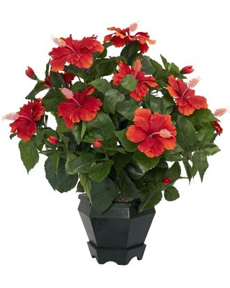 Nearly Natural Hibiscus with Black Hexagon Vase Silk Plant