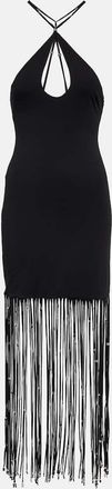 Rotate Fringe-trimmed jersey maxi dress