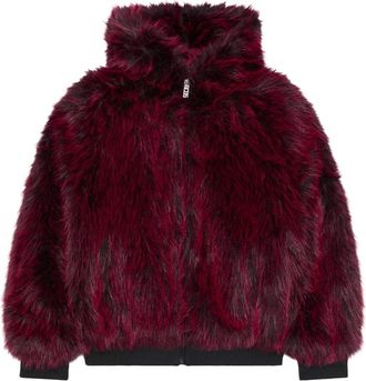 GCDS Faux Fur Full Zip Hoodie - Dames - Jassen - Rood - 2XL - Polyester - Jassen
