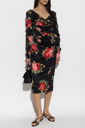 Dolce & Gabbana Dress With Floral Motif, Womens, Black