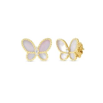 Roberto Coin Roberto Coin 18K Yellow Gold Jasmine Diamond & Mother Of Pearl Butterfly Stud Earrings - 7773720Ajerm