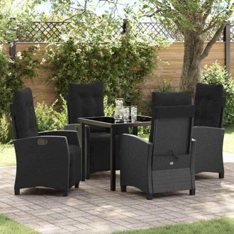 vidaXL Conjunto De Comedor De Jard&iacute;n 5 Pcs Negro Rat&aacute;n Sint&eacute;tico Vidaxl