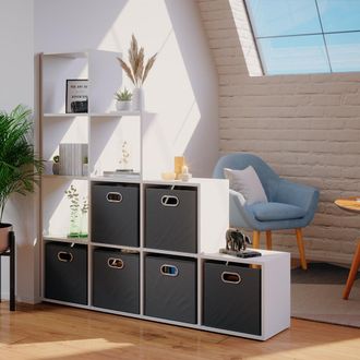 Vicco Estanter&iacute;a Escalonada, Blanco, 142.5 X 140 Cm Con 6 Cajas Plegables