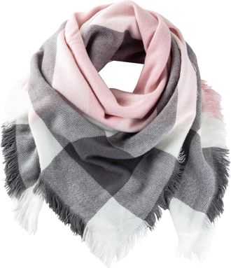 Bonprix Halstuch BONPRIX, Damen, grau (grau, rosa, creme kariert), Obermaterial: 50% Polyacryl, 50% Polyester, mehrfarbig, Modet&uuml;cher Halstuch, aus Polyacryl 