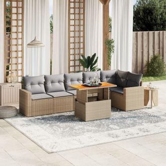 vidaXL Vidaxl - Set Sof&aacute;s De Jard&iacute;n 7 Piezas Y Cojines Rat&aacute;n Sint&eacute;tico Beige