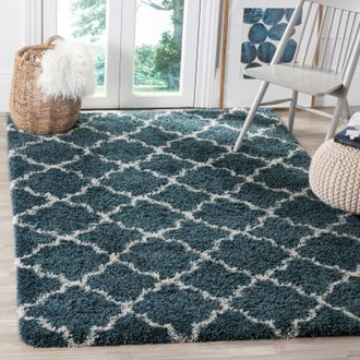 Safavieh Hudson Shag Machine Made Area Rug, Slate Blue / Ivory Shag Flokati Style Easy Care