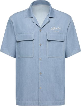 Moncler Moncler Embroidered Logo Denim Shirt, Men, Blue, Size: Xxl