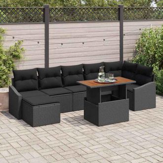 vidaXL Conjunto De Sof&aacute; De Jard&iacute;n 8 Pcs Negro Polirat&aacute;n Vidaxl