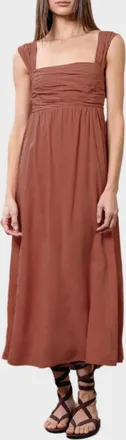 Moon River Pintucked Tie Midi Dress In Dusty Rose