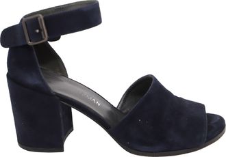 Stuart Weitzman Soho Gal Block Sandals in Navy Blue Suede