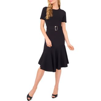 Ted Baker Ashley Rib Short Sleeve Belted Sweater Dress in Rich Black at Nordstrom, Size X-Small