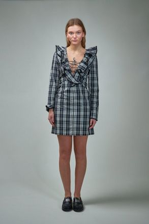 Ganni Check cotton Mini Dress black 099