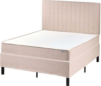 Beliani Divan Bed Beige Polyester Upholstery EU Double Size 4ft with Headboard Pocket Spring Mattress Bedroom COUNTESS