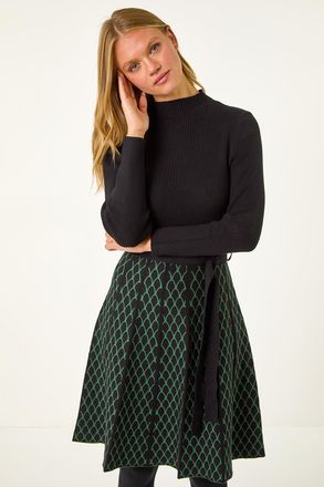 Roman Contrast Skirt Knit Jacquard Dress