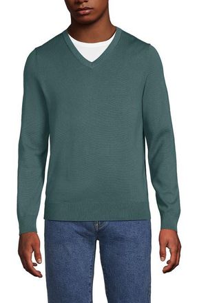 Lands End Fine Gauge Cotton V Neck Sweater in Tourmaline at Nordstrom, Size Xx-Large