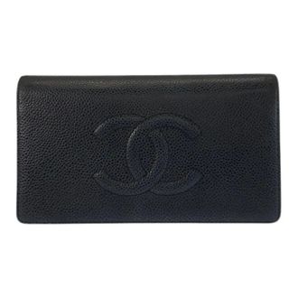 Chanel Pre-owned Coco Mark Lange Portemonnee - Dames - Pre-owned - Zwart - Maat: ONE Size Leer