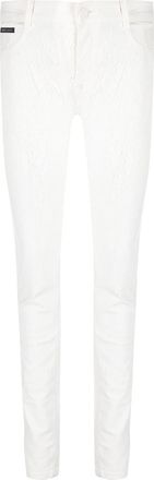 Philipp Plein crackle-textured denim leggings - women - Cotton/Calf Leather/Spandex/Elastane - 27 - White