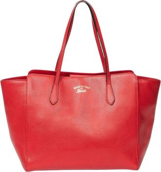 Gucci Red Grained Leather Medium Swing Tote (Authentic Pre-Loved)