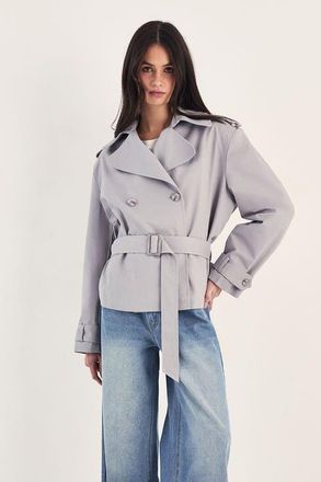 NASTY GAL Double Breasted Short Trench Coat in Grey at Nordstrom, Size 10