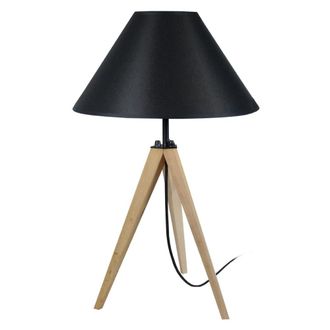 Tosel L&aacute;mpara de mesa madera natural pantalla negro