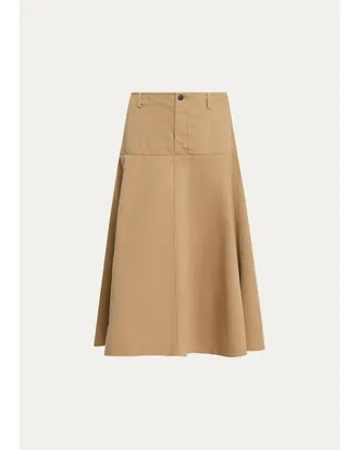 Vince Washed Cotton Twill Full Midi Skirt