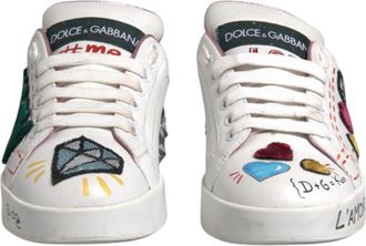 Dolce & Gabbana White Sequined Crystal Low Top Sneakers Womens Shoes (Pre-Owned)