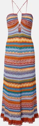 Etro Striped crochet cotton maxi dress