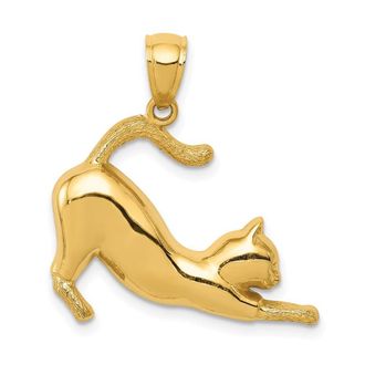 Diamond2Deal 14k Yellow Gold Stretching Cat Pendant