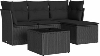 vidaXL Set De Muebles De Jard&iacute;n 5 Pzas Y Cojines Rat&aacute;n Sint&eacute;tico Negro Vidaxl