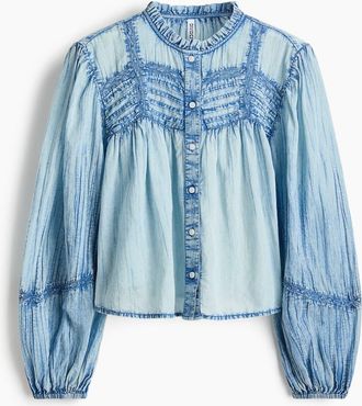H&M Denim-look Cotton Blouse in Denim Blue at Nordstrom, Size X-Small