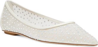 Stuart Weitzman Emilia Mesh Flats Womens White Crystal Embellished ZAP41