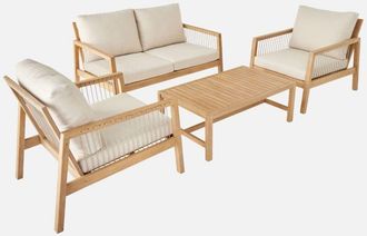 Sweeek Conjunto De Muebles De Jard&iacute;n De Madera Y Cuerda 4 Plazas Madera Clara