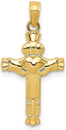Diamond2Deal 14k Yellow Gold Claddagh Cross Charm Pendant